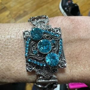 Vintage Silver Tone Rhinestone Bracelet 7.5